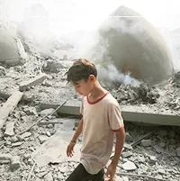 Palestinians inspect the damage following an Israeli airstrike on the Sousi mosque in Gaza City on October 9 2023 reuters